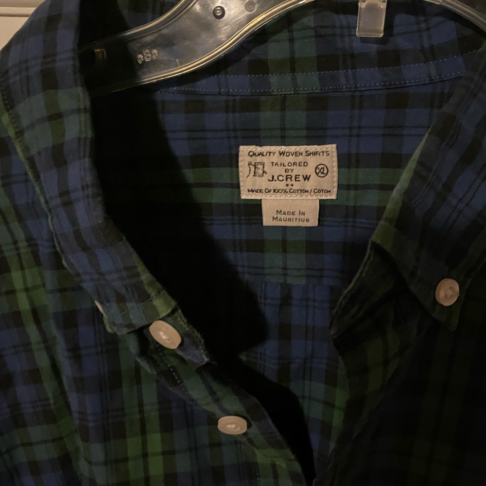 J. Crew Men's Green and Blue Plaid Shirt